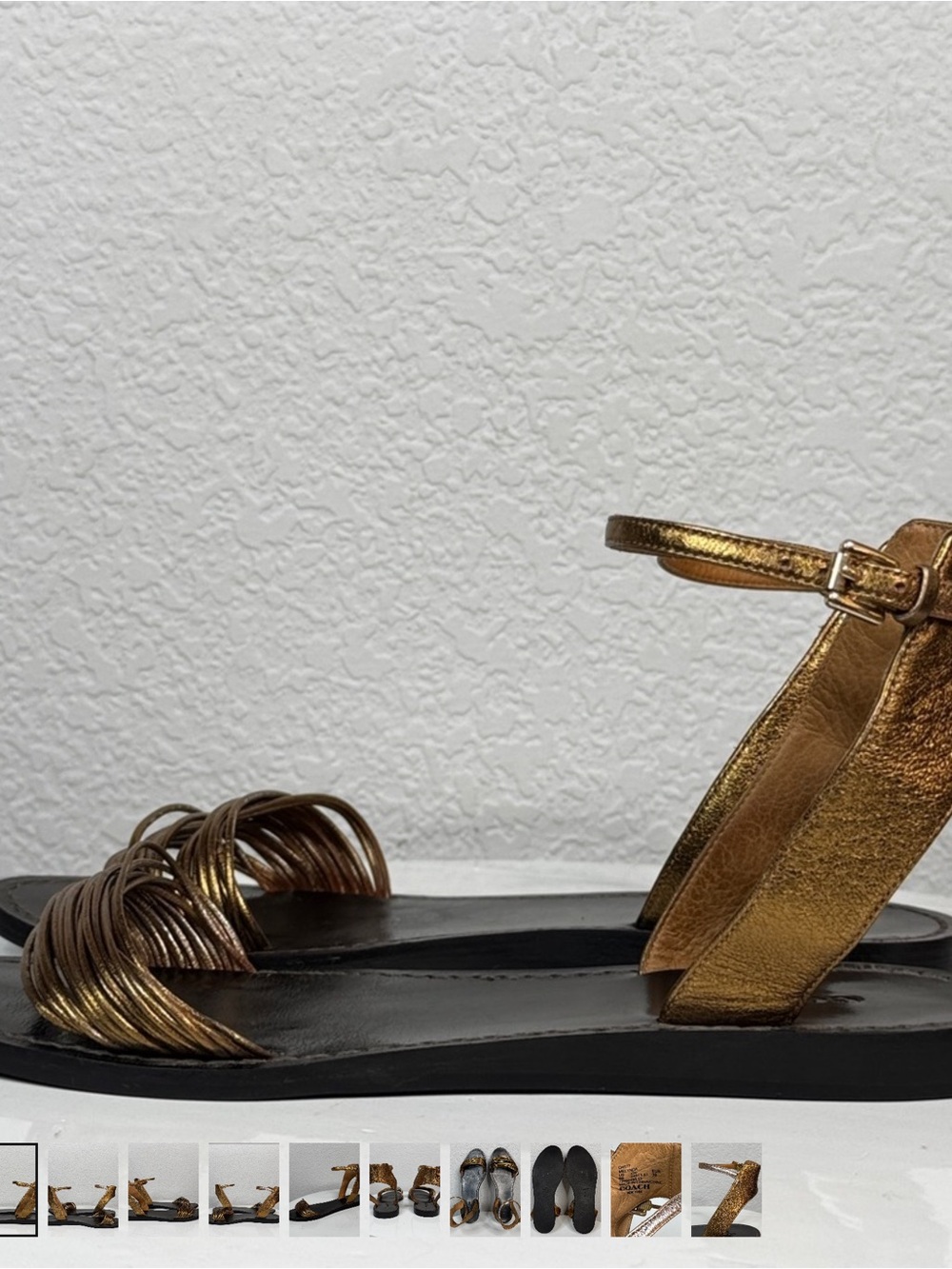 COACH VINTAGE MELYNDA BRONZE METALLIC LEATHER STRAPPY SANDALS ANKLE STRAP SIZE 9 - Picture 5 of 10